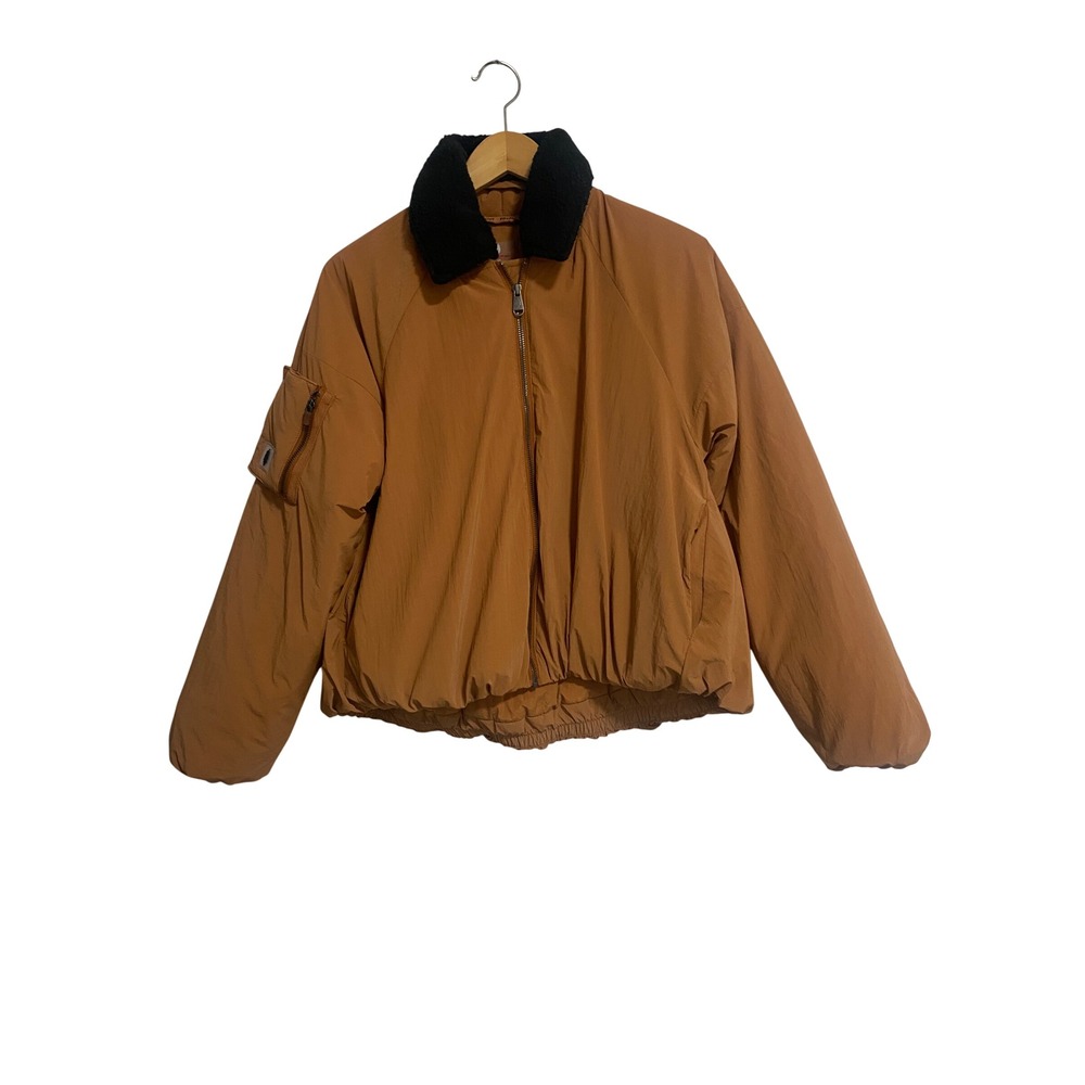 FP Movement Off the Grid Bomber Jacket Womens XS Brown Faux Fur Collar Gorpcore